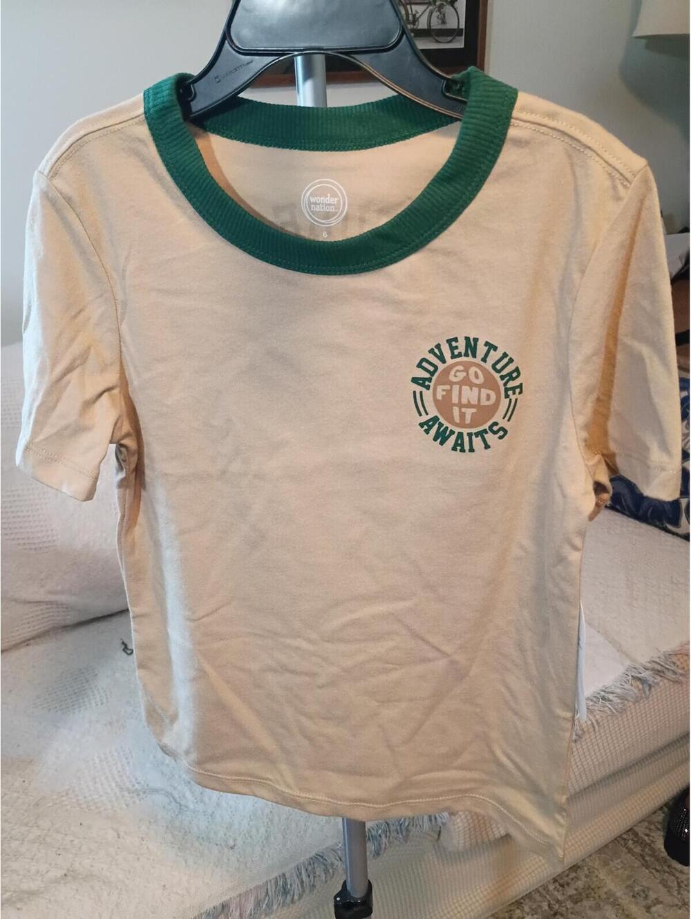 Adventure Awaits Graphic Ringer T-Shirt Green Trim